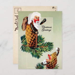 Carte Postale Vintage Victorien Pinecone Père Noël Noël