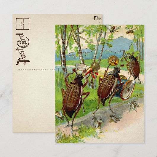 Carte postale vintage victorienne de bugs en march (Devant / Derrière)