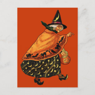 Carte Postale Vintage vieille sorcière d'Halloween