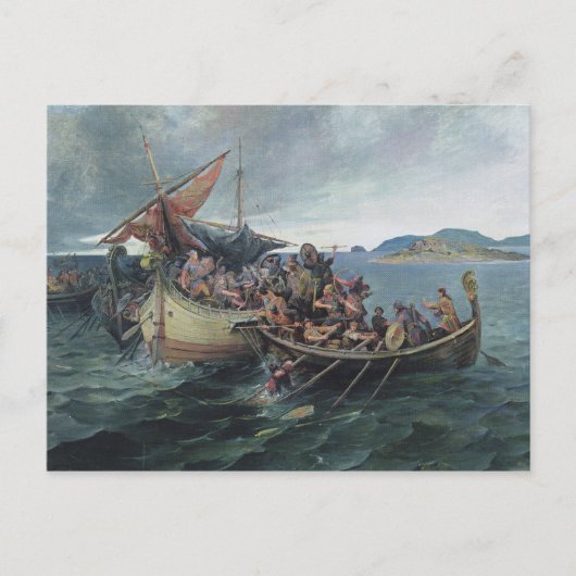 Carte Postale Vintage Viking Naval Battle Artwork (Devant)