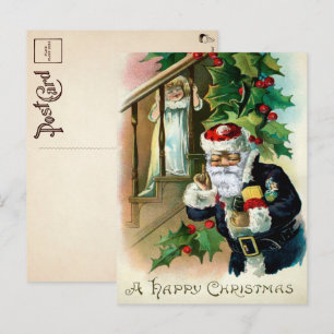 Carte Postale Vintage Vilain Père Noël et Noël d'enfant effrayan