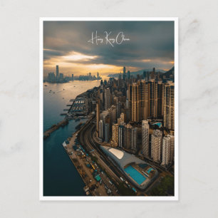 Carte Postale Vintage ville de voyage Hong Kong Chine rétro aéri