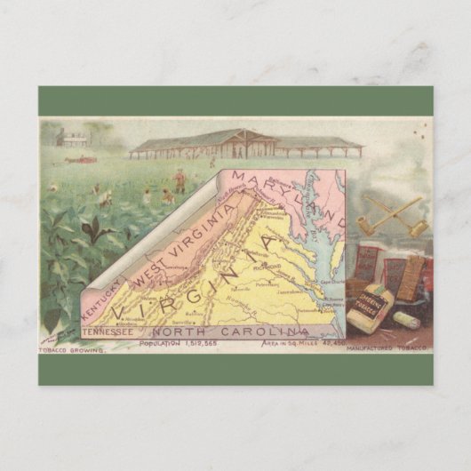 Carte Postale Vintage Virginia Map (Devant)