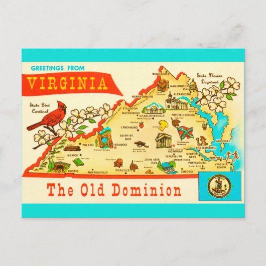 Carte Postale Vintage Virginia Map Postcard (Devant)