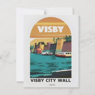 Carte postale vintage Visby City Wall - Retro Swed