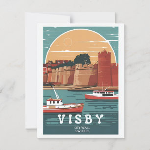 Carte postale vintage Visby City Wall - Retro Swed