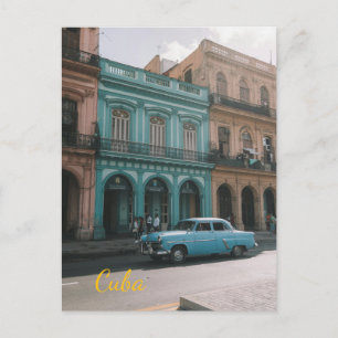 Carte Postale Vintage voiture sarcelle Classique Vieille Havane