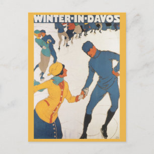 Carte Postale Vintage voyage, Art Déco, Winter Davos Suisse