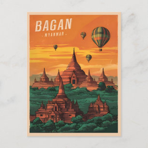 Carte Postale Vintage voyage Bagan Myanmar Sunset Retro Pittores