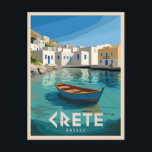 Carte Postale Vintage voyage Crète Grèce Rétro Pittoresque<br><div class="desc">Découvrez le charme de la Crète, Grèce, avec ce design rétro inspiré du voyage. Niché dans une ambiance nostalgique et un charme vintage, cet article capture les paysages côtiers sereins de l'île, les bâtiments emblématiques blanchis à la chaux aux accents bleus et les eaux azurées vibrantes dans un style minimaliste...</div>