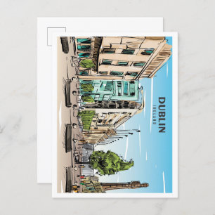 Carte Postale Vintage voyage d'art Sketch Irlande de Dublin