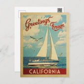 Carte Postale Vintage voyage de bateau à voile California Postca (Devant / Derrière)