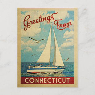 Carte Postale Vintage voyage de bateau à voile Connecticut Postc