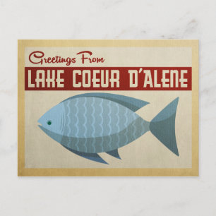 Carte Postale Vintage voyage de poisson bleu du lac Coeur d'Alen