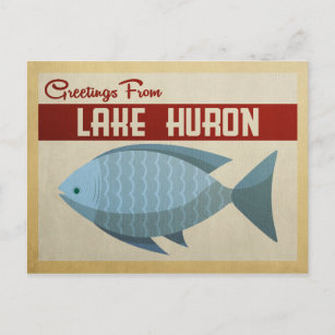 Carte Postale Vintage voyage de poisson bleu du lac Huron