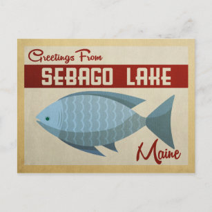 Carte postale Vintage voyage de poisson Sebago Lak