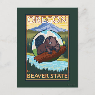 Carte Postale Vintage voyage de scène Beaver et Mount Hood