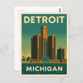 Carte Postale Vintage voyage Detroit Michigan Cityscape Retro (Devant / Derrière)