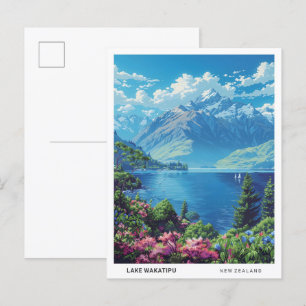 Carte Postale Vintage voyage du lac Wakatipu Nouvelle-Zélande