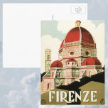 Carte Postale Vintage voyage Florence Firenze Italie Eglise Duom<br><div class="desc">Illustration vintage poster de voyage européen ou étiquette de bagages de Florence,  Italie avec la Cattedrale di Père Noël Maria del Fiore,  la cathédrale ou le Duomo de Florence. Architecture religieuse italienne classique.</div>