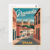 Carte Postale Vintage voyage Grenade Espagne Retro Graphisme (Devant / Derrière)