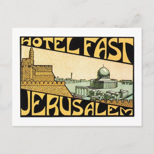 Carte Postale Vintage voyage Jerusalem Hôtel Étiquette Art (Devant)