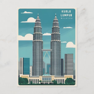 Carte Postale Vintage voyage Kuala Lumpur Malaisie Retro Graphis