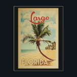 Carte Postale Vintage voyage Largo Palm Tree<br><div class="desc">Un imprimé d'art moderne Largo Floride du milieu du siècle rétro dans un style d'affiche de voyage vintage. Il dispose d'un palmier incurvé sur une plage de sable avec l'océan sous un ciel bleu nuageux.</div>