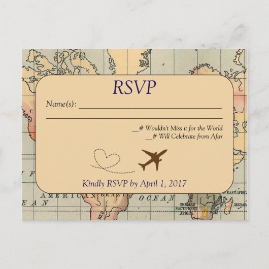 Carte postale vintage, Voyage Mariage RSVP (Devant)