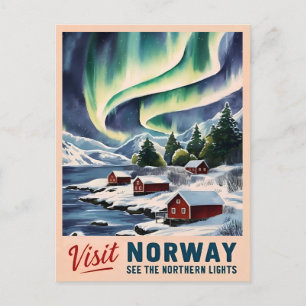 Carte Postale Vintage voyage Norvège Northern Lights Retro Pitto