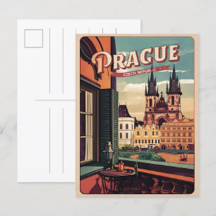Carte Postale vintage voyage prague czech république cadeaux bal