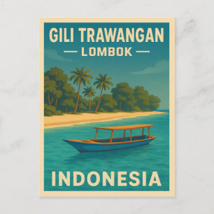 Carte Postale Vintage voyage rétro Gili Trawangan Indonésie