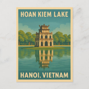 Carte Postale Vintage voyage rétro Hanoi Vietnam Hoan Kiem Lake