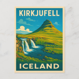 Carte Postale Vintage voyage rétro Islande Montagne Kirkjufell