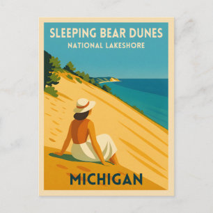 Carte Postale Vintage voyage rétro Michigan Dunes d'ours couchag
