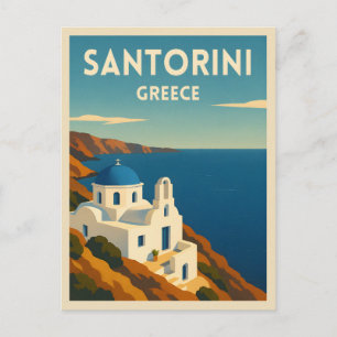 Carte Postale Vintage voyage rétro Santorini Grèce Mer