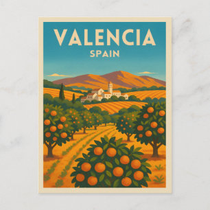 Carte Postale Vintage voyage Rétro Valencia Espagne Ferme Orange