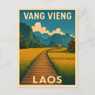 Carte Postale Vintage voyage rétro Vang Vieng Laos Pittoresque