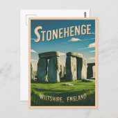 Carte Postale Vintage voyage Stonehenge Angleterre Retro Graphis (Devant / Derrière)