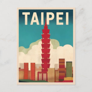 Carte Postale Vintage voyage Taipei 101 Taiwan Retro Graphic