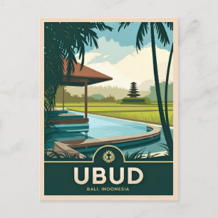 Carte Postale Vintage voyage Ubud Bali Indonésie Rétro Pittoresq