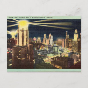Carte Postale Vintage, Vue nocturne, Business District, Chicago