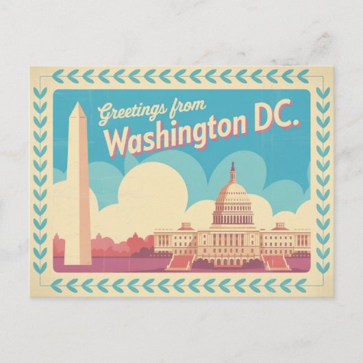 Carte postale vintage Washington DC | Salutations (Devant)