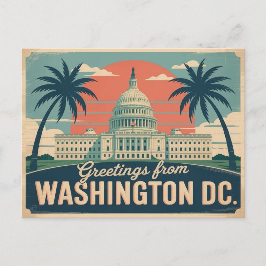Carte postale vintage Washington DC | Salutations (Devant)