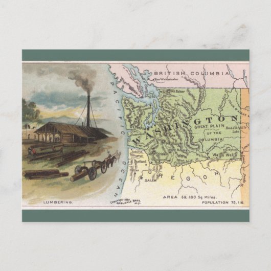 Carte Postale Vintage Washington Map (Devant)