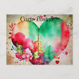 Carte Postale Vintage Watercolor Heart & Flowers