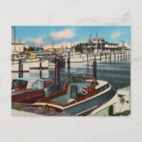 Vintage Watercolor Marina Beach Ocean Travel