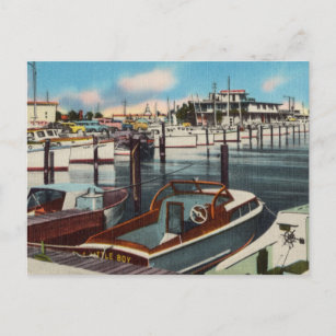 Carte Postale Vintage Watercolor Marina Beach Ocean Travel