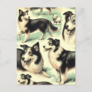 Carte Postale Vintage Welsh Sheepdog Seamless