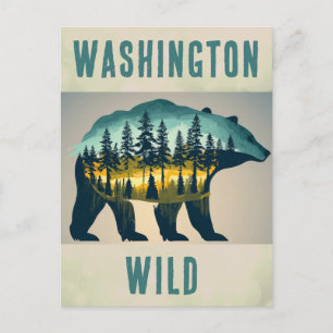 Carte Postale Vintage Wild Washington Bear Travel